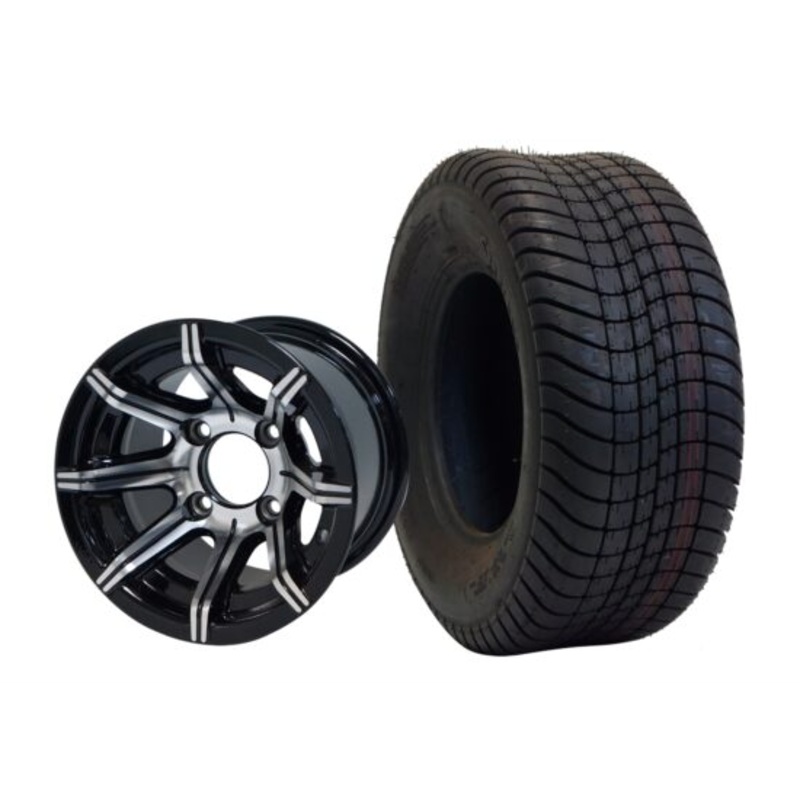 SGC 10″ Spider Machined/Black Wheel – Aluminum Alloy / STEELENG 205/65-10 Comfort Ride Street Tire DOT approved Tires Combo – Set of 4