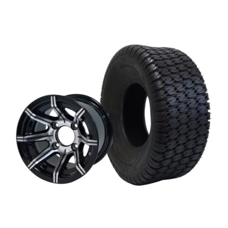 SGC 10″ Spider Machined/Black Wheel – Aluminum Alloy / STEELENG 22″x9.5″-10″ Turf Tire Tires Combo – Set of 4