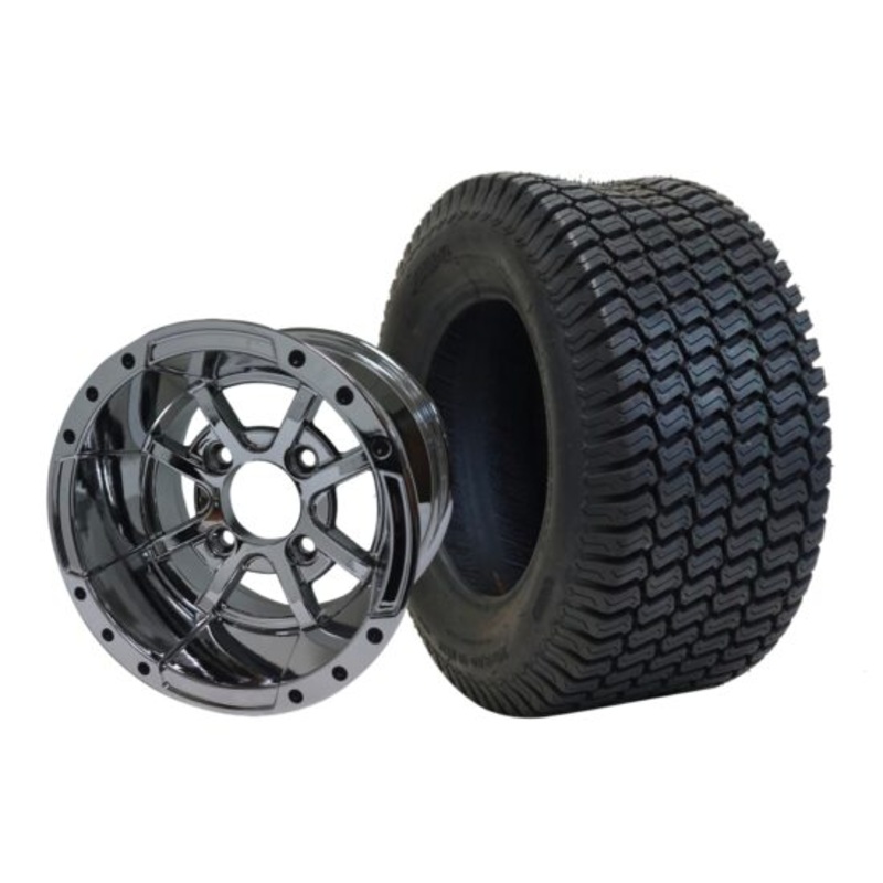 SGC 10″ Storm Trooper Chrome Wheel – Aluminum Alloy / STEELENG 20″x8″-10″ Turf Tire Tires Combo – Set of 4