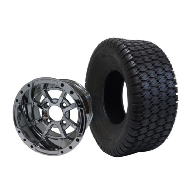 SGC 10″ Storm Trooper Chrome Wheel – Aluminum Alloy / STEELENG 22″x9.5″-10″ Turf Tire Tires Combo – Set of 4