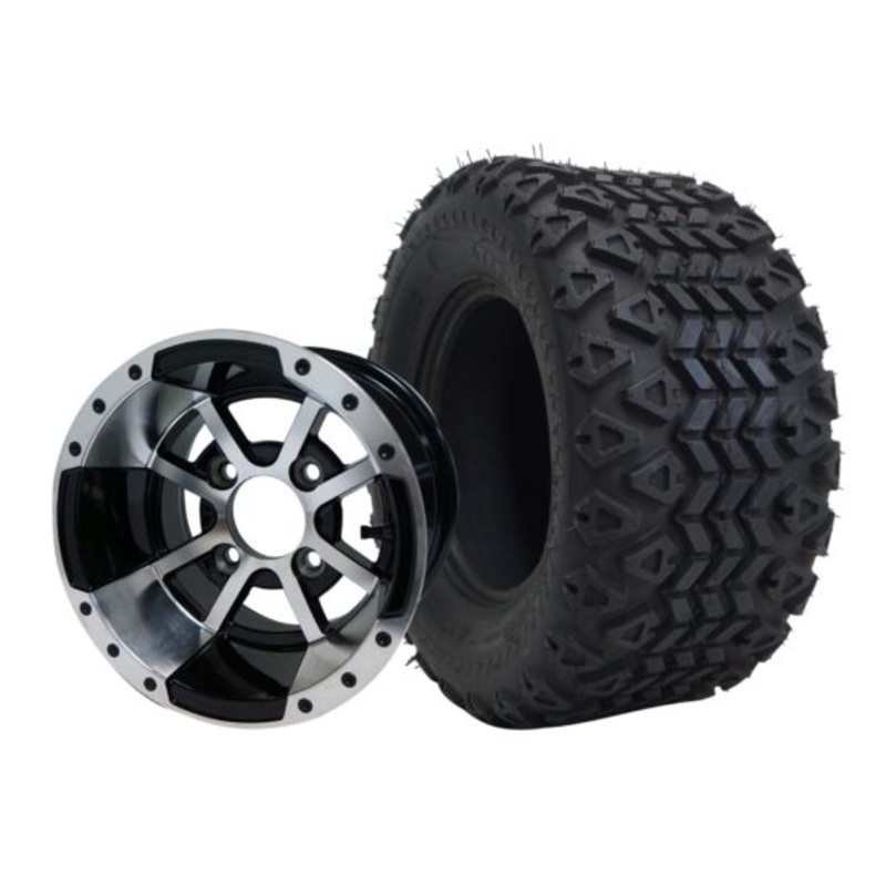 SGC 10″ Storm Trooper Machined/Black Wheel – Aluminum Alloy / STEELENG 18″x9″-10″ All Terrain Tire DOT approved Tires Combo – Set of 4