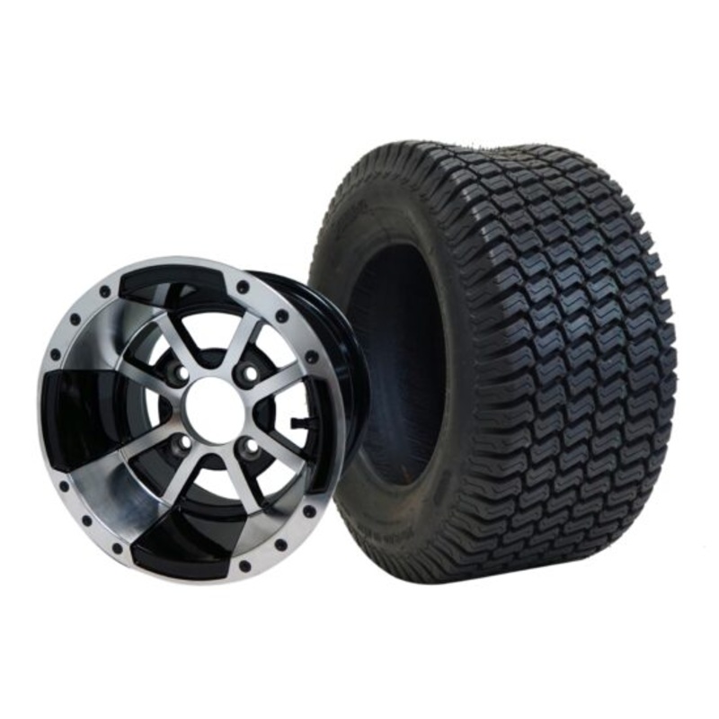 SGC 10″ Storm Trooper Machined/Black Wheel – Aluminum Alloy / STEELENG 20″x8″-10″ Turf Tire Tires Combo – Set of 4
