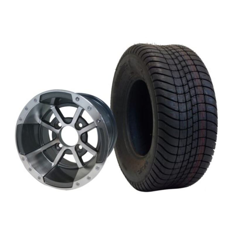 SGC 10″ Storm Trooper Machined/Gunmetal Wheel – Aluminum Alloy / STEELENG 205/65-10 Comfort Ride Street Tire DOT approved Tires Combo – Set of 4