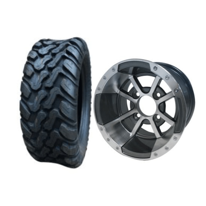 SGC 10″ Storm Trooper Machined/Gunmetal Wheel – Aluminum Alloy / STEELENG 22″x10.5″-10″ Mud Terrain Tires Combo – Set of 4