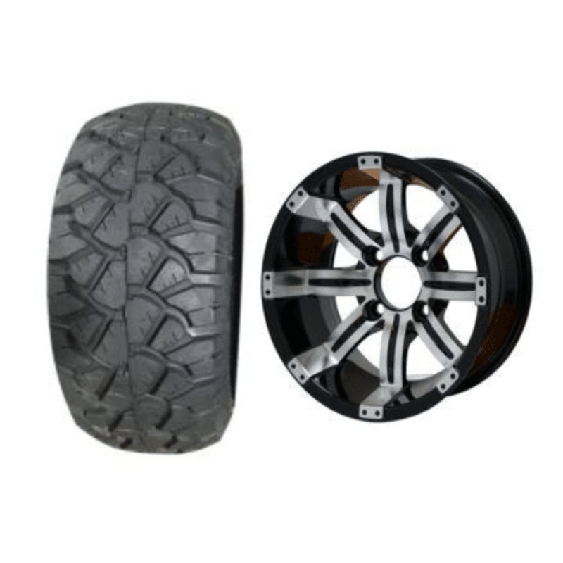 SGC 10″ Tempest Machined/Black Wheel – Aluminum Alloy / STEELENG 18″x9″-10″ STINGER All Terrain Tire DOT approved Tires Combo – Set of 4