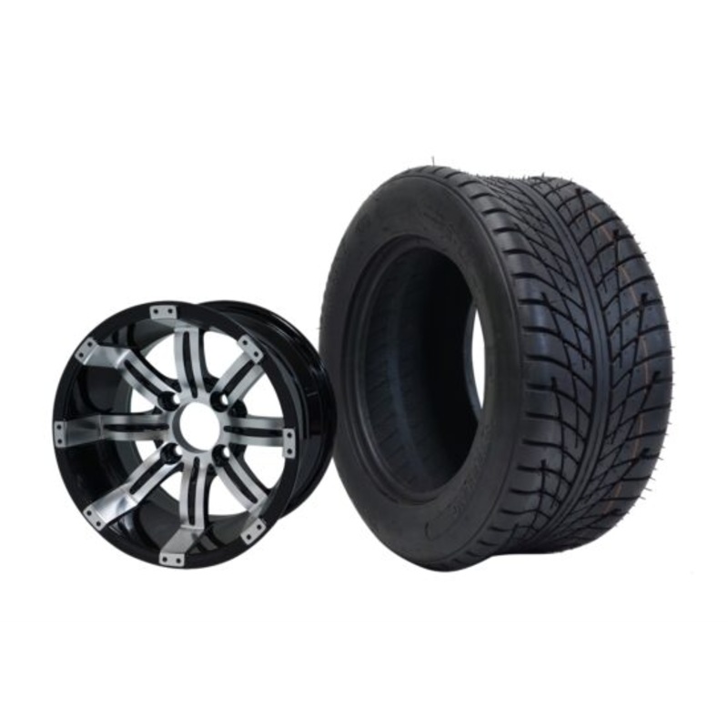 SGC 10″ Tempest Machined/Black Wheel – Aluminum Alloy / STEELENG 205/50-10 Low Profile Tire DOT Approved Tires Combo – Set of 4