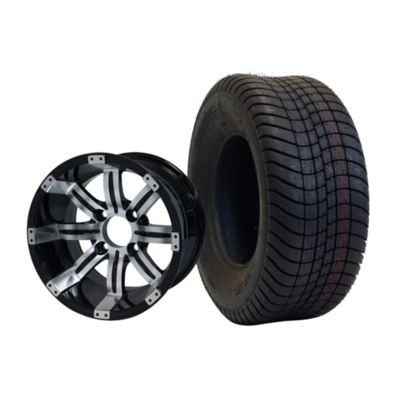 SGC 10″ Tempest Machined/Black Wheel – Aluminum Alloy / STEELENG 205/65-10 Comfort Ride Street Tire DOT approved Tires Combo – Set of 4