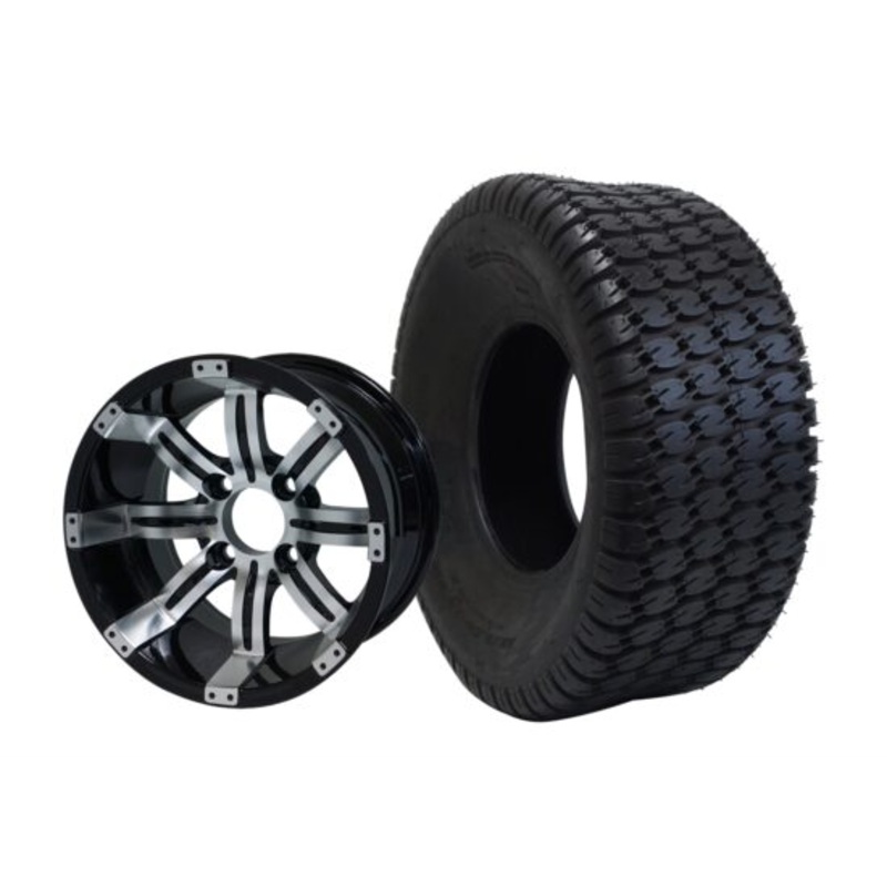 SGC 10″ Tempest Machined/Black Wheel – Aluminum Alloy / STEELENG 22″x9.5″-10″ Turf Tire Tires Combo – Set of 4