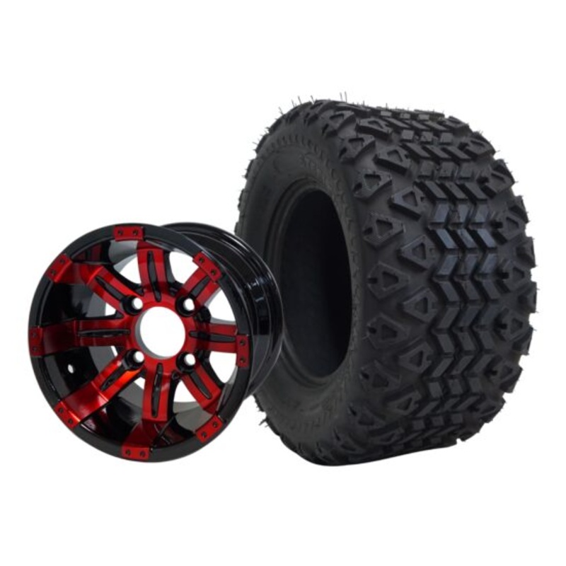 SGC 10″ Tempest Red/Black Wheel – Aluminum Alloy / STEELENG 20″x10″-10″ All Terrain Tire DOT approved Tires Combo – Set of 4