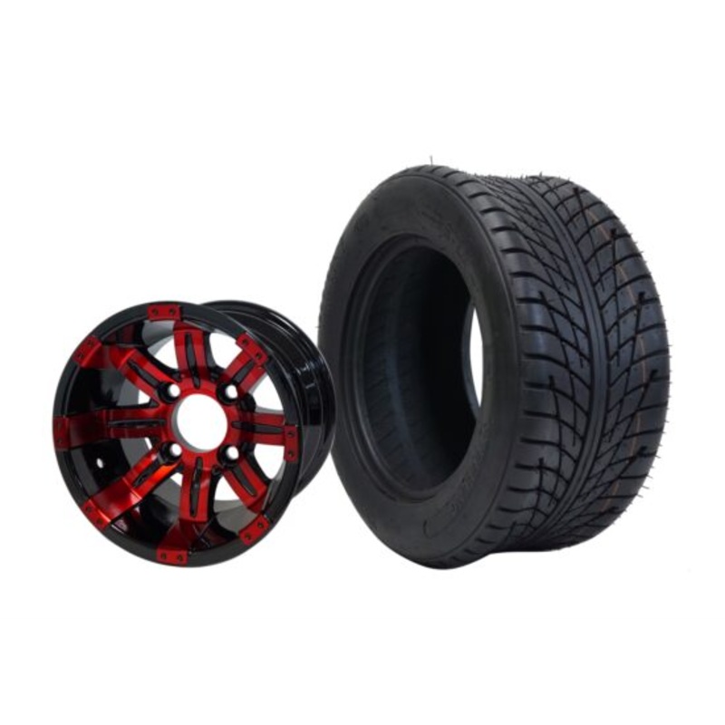SGC 10″ Tempest Red/Black Wheel – Aluminum Alloy / STEELENG 205/50-10 Low Profile Tire DOT Approved Tires Combo – Set of 4