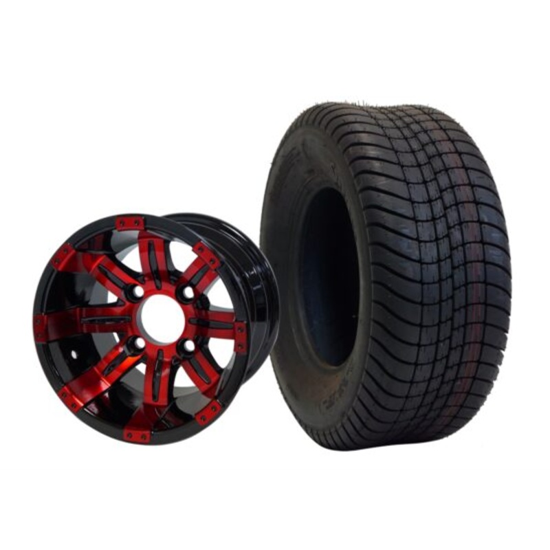 SGC 10″ Tempest Red/Black Wheel – Aluminum Alloy / STEELENG 205/65-10 Comfort Ride Street Tire DOT approved Tires Combo – Set of 4