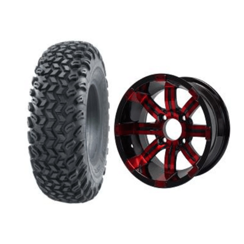 SGC 10″ Tempest Red/Black Wheel – Aluminum Alloy / STEELENG 22″x11″-10″ All Terrain Tire DOT approved Tires Combo – Set of 4