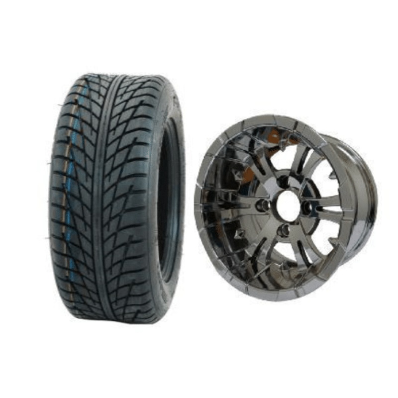 SGC 10″ Vampire Chrome Wheel – Aluminum Alloy / STEELENG 205/50-10 Low Profile Tire DOT Approved Tires Combo – Set of 4