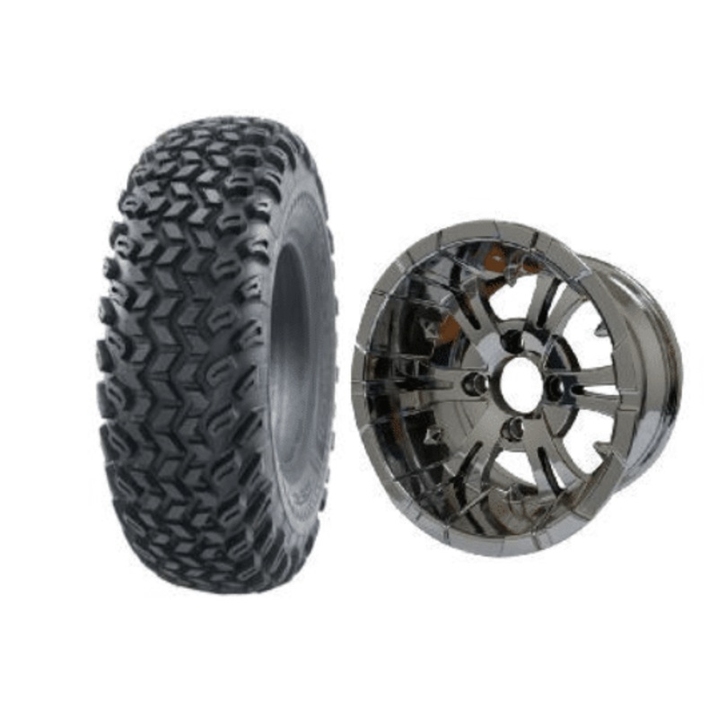 SGC 10″ Vampire Chrome Wheel – Aluminum Alloy / STEELENG 22″x11″-10″ All Terrain Tire DOT approved Tires Combo – Set of 4