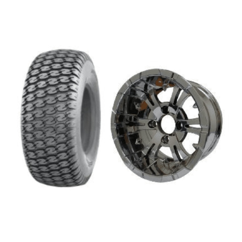 SGC 10″ Vampire Chrome Wheel – Aluminum Alloy / STEELENG 22″x9.5″-10″ Turf Tire Tires Combo – Set of 4