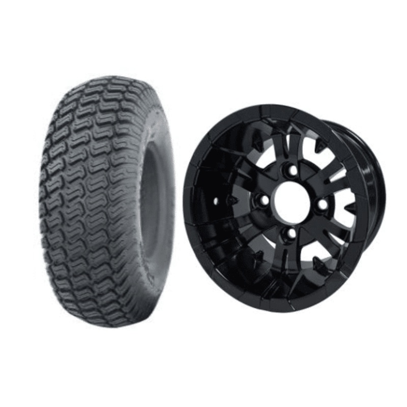 SGC 10″ Vampire Glossy Black Wheel – Aluminum Alloy / STEELENG 20″x8″-10″ Turf Tire Tires Combo – Set of 4