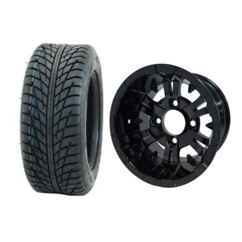 SGC 10″ Vampire Glossy Black Wheel – Aluminum Alloy / STEELENG 205/50-10 Low Profile Tire DOT Approved Tires Combo – Set of 4