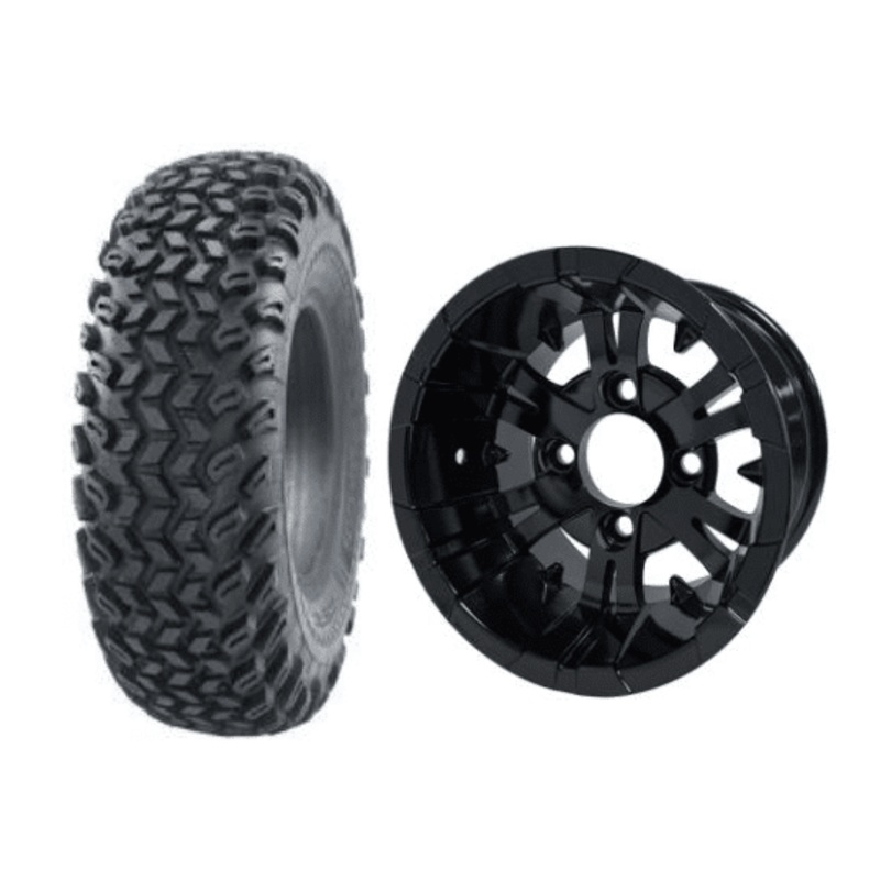 SGC 10″ Vampire Glossy Black Wheel – Aluminum Alloy / STEELENG 22″x11″-10″ All Terrain Tire DOT approved Tires Combo – Set of 4