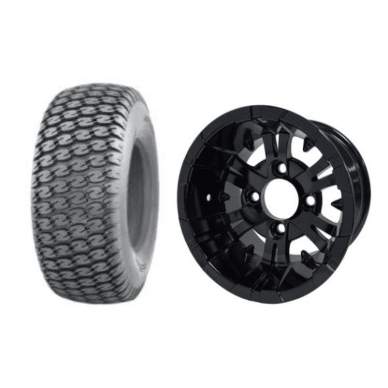 SGC 10″ Vampire Glossy Black Wheel – Aluminum Alloy / STEELENG 22″x9.5″-10″ Turf Tire Tires Combo – Set of 4
