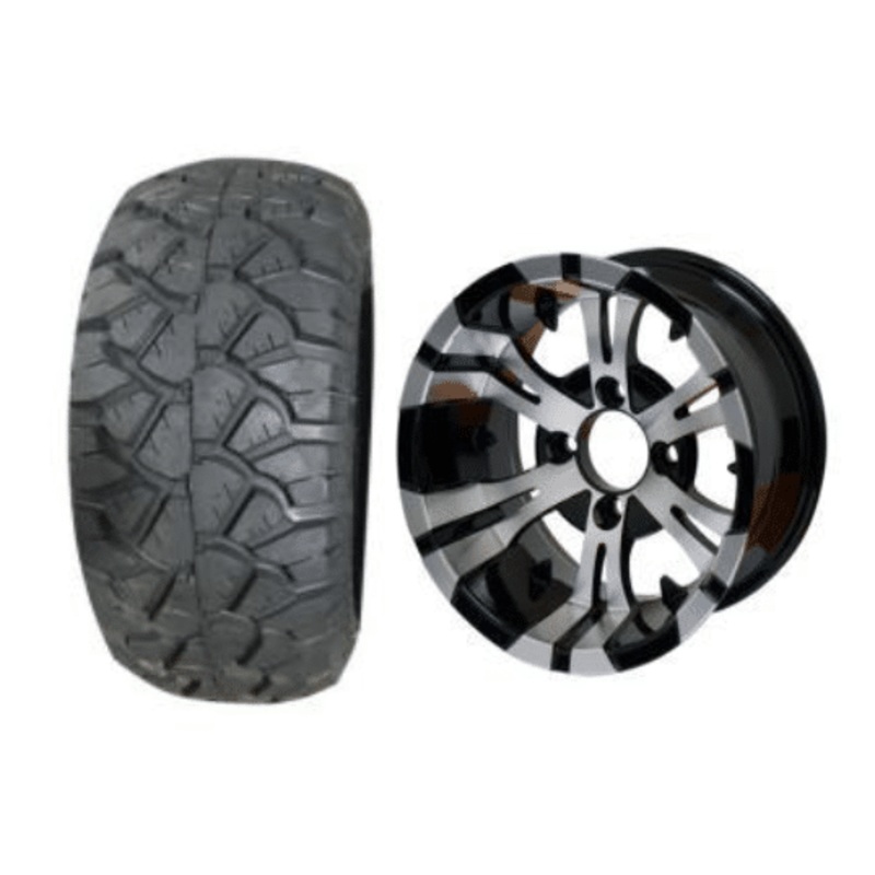 SGC 10″ Vampire Machined/Black Wheel – Aluminum Alloy / STEELENG 18″x9″-10″ STINGER All Terrain Tire DOT approved Tires Combo – Set of 4