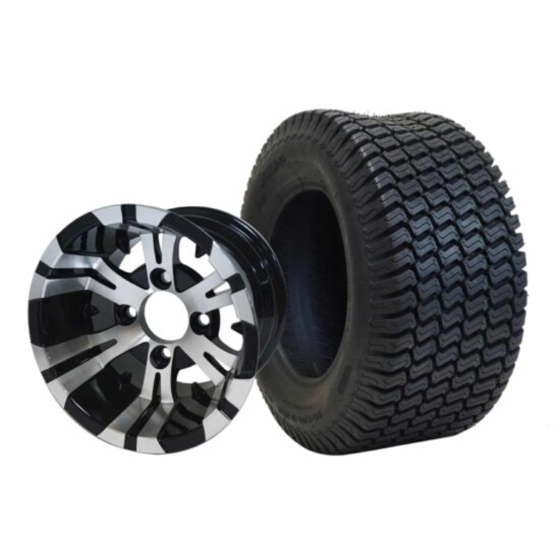 SGC 10″ Vampire Machined/Black Wheel – Aluminum Alloy / STEELENG 20″x8″-10″ Turf Tire Tires Combo – Set of 4
