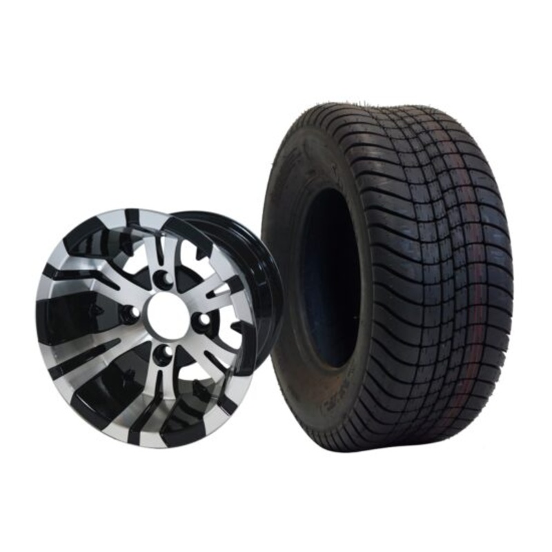 SGC 10″ Vampire Machined/Black Wheel – Aluminum Alloy / STEELENG 205/65-10 Comfort Ride Street Tire DOT approved Tires Combo – Set of 4