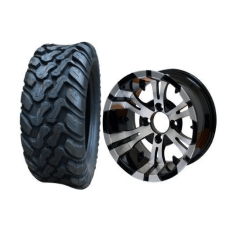 SGC 10″ Vampire Machined/Black Wheel – Aluminum Alloy / STEELENG 22″x10.5″-10″ Mud Terrain Tires Combo – Set of 4