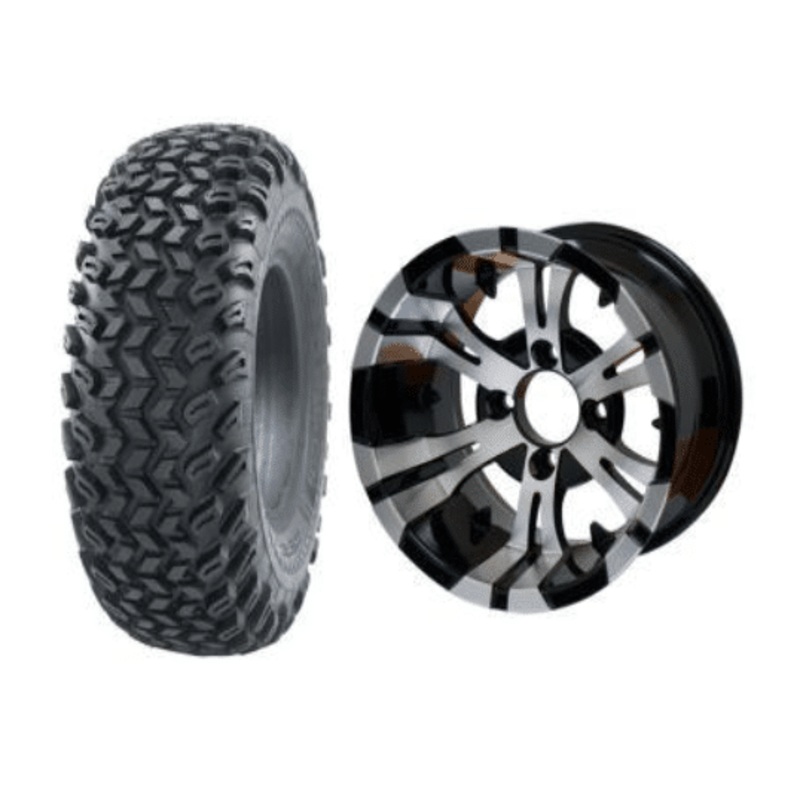 SGC 10″ Vampire Machined/Black Wheel – Aluminum Alloy / STEELENG 22″x11″-10″ All Terrain Tire DOT approved Tires Combo – Set of 4