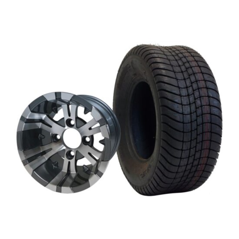 SGC 10″ Vampire Machined/Gunmetal Wheel – Aluminum Alloy / STEELENG 205/65-10 Comfort Ride Street Tire DOT approved Tires Combo – Set of 4