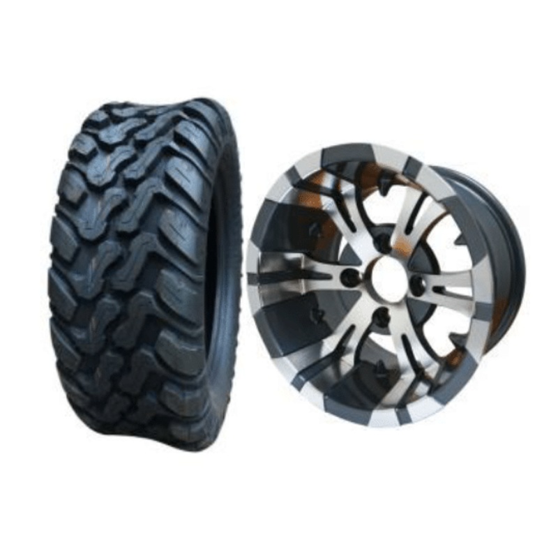 SGC 10″ Vampire Machined/Gunmetal Wheel – Aluminum Alloy / STEELENG 22″x10.5″-10″ Mud Terrain Tires Combo – Set of 4