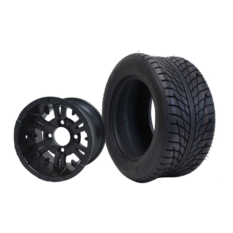 SGC 10″ Vampire Matte Black Wheel – Aluminum Alloy / STEELENG 205/50-10 Low Profile Tire DOT Approved Tires Combo – Set of 4