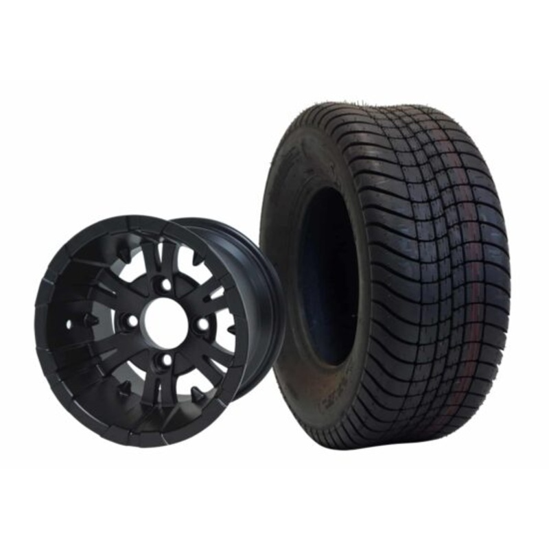 SGC 10″ Vampire Matte Black Wheel – Aluminum Alloy / STEELENG 205/65-10 Comfort Ride Street Tire DOT approved Tires Combo – Set of 4