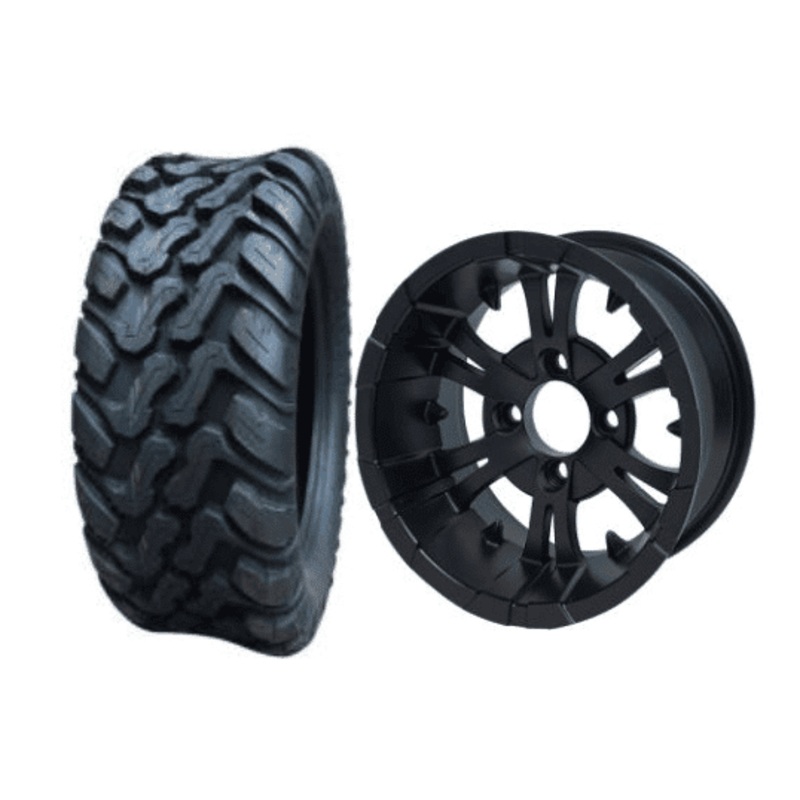 SGC 10″ Vampire Matte Black Wheel – Aluminum Alloy / STEELENG 22″x10.5″-10″ Mud Terrain Tires Combo – Set of 4