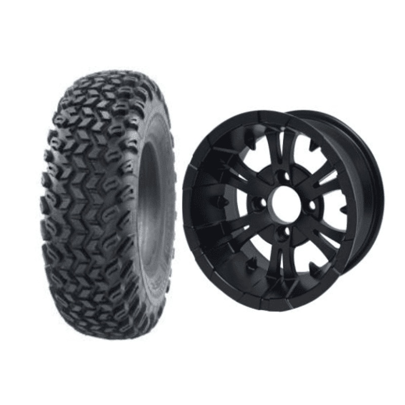SGC 10″ Vampire Matte Black Wheel – Aluminum Alloy / STEELENG 22″x11″-10″ All Terrain Tire DOT approved Tires Combo – Set of 4