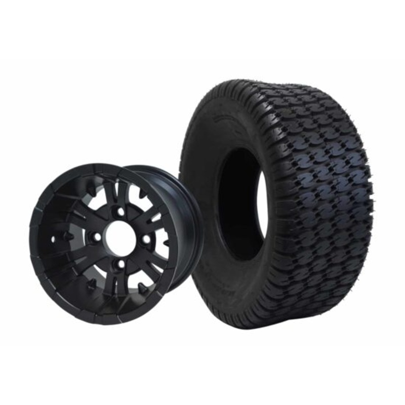 SGC 10″ Vampire Matte Black Wheel – Aluminum Alloy / STEELENG 22″x9.5″-10″ Turf Tire Tires Combo – Set of 4