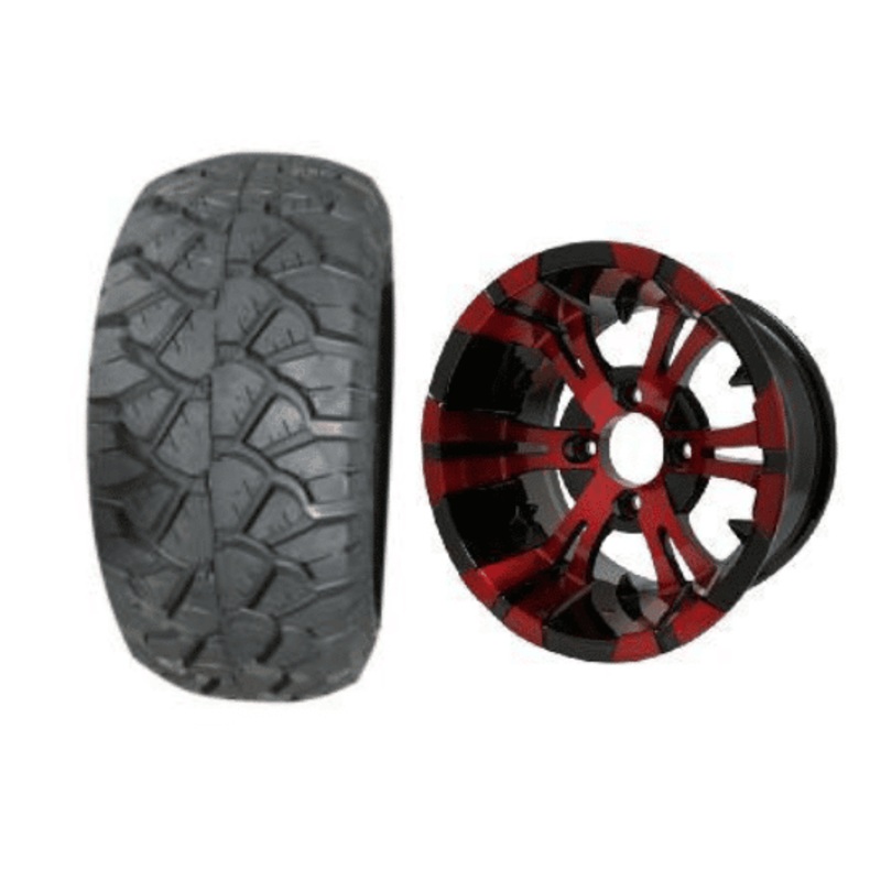 SGC 10″ Vampire Red/Black Wheel – Aluminum Alloy / STEELENG 18″x9″-10″ STINGER All Terrain Tire DOT approved Tires Combo – Set of 4