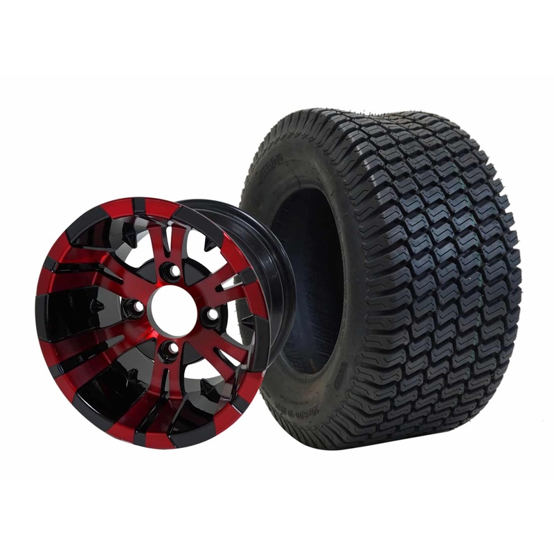 SGC 10″ Vampire Red/Black Wheel – Aluminum Alloy / STEELENG 20″x8″-10″ Turf Tire Tires Combo – Set of 4