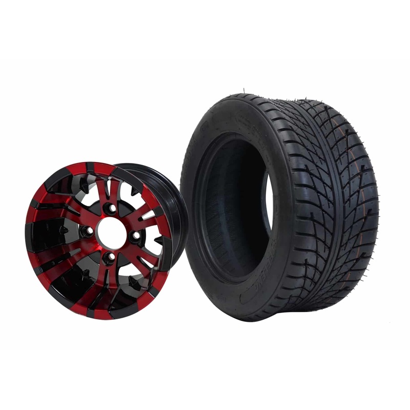 SGC 10″ Vampire Red/Black Wheel – Aluminum Alloy / STEELENG 205/50-10 Low Profile Tire DOT Approved Tires Combo – Set of 4