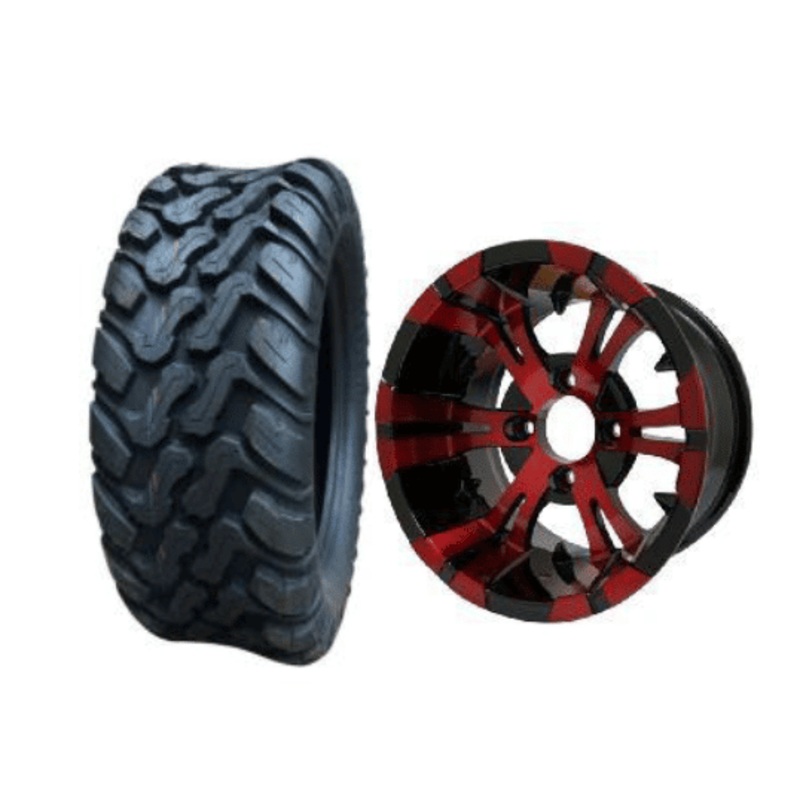 SGC 10″ Vampire Red/Black Wheel – Aluminum Alloy / STEELENG 22″x10.5″-10″ Mud Terrain Tires Combo – Set of 4