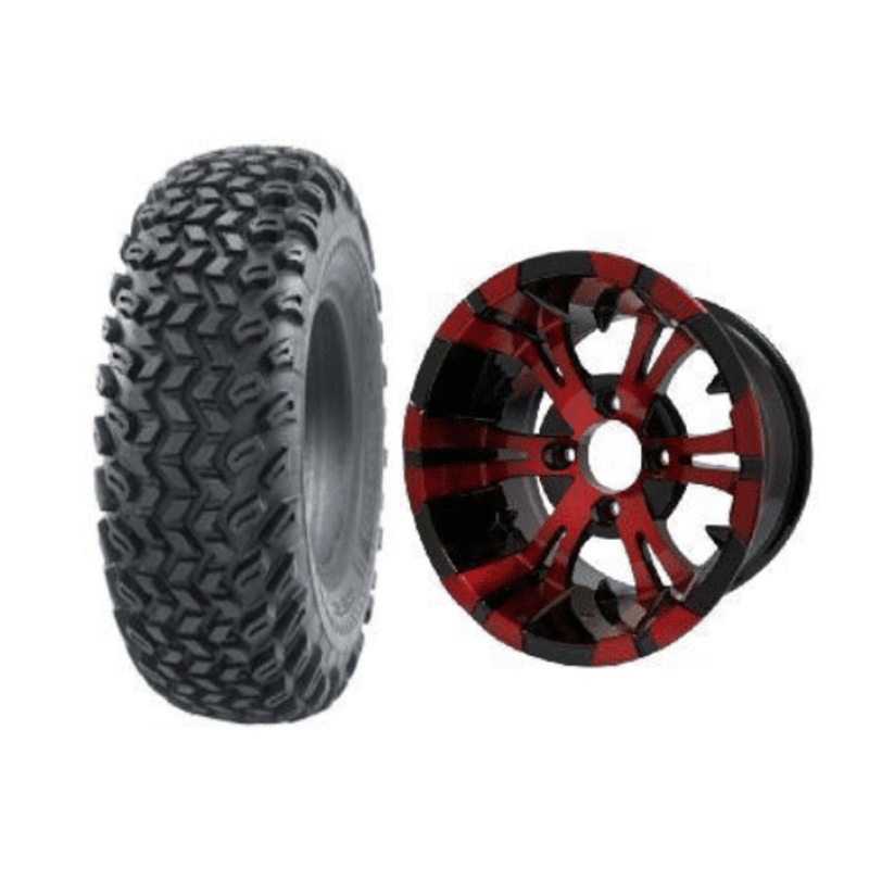 SGC 10″ Vampire Red/Black Wheel – Aluminum Alloy / STEELENG 22″x11″-10″ All Terrain Tire DOT approved Tires Combo – Set of 4