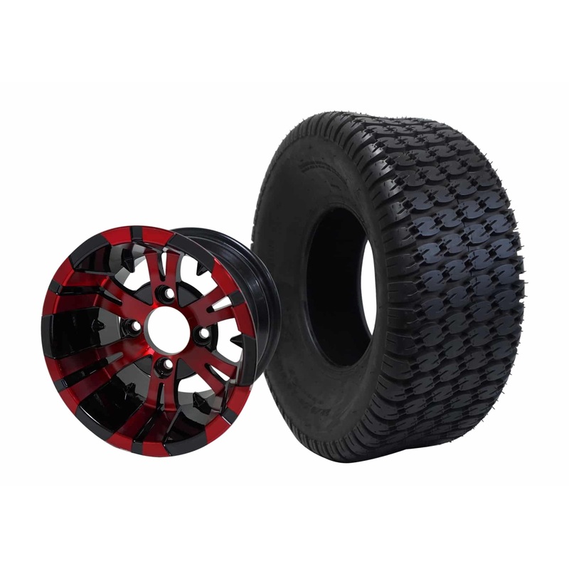 SGC 10″ Vampire Red/Black Wheel – Aluminum Alloy / STEELENG 22″x9.5″-10″ Turf Tire Tires Combo – Set of 4