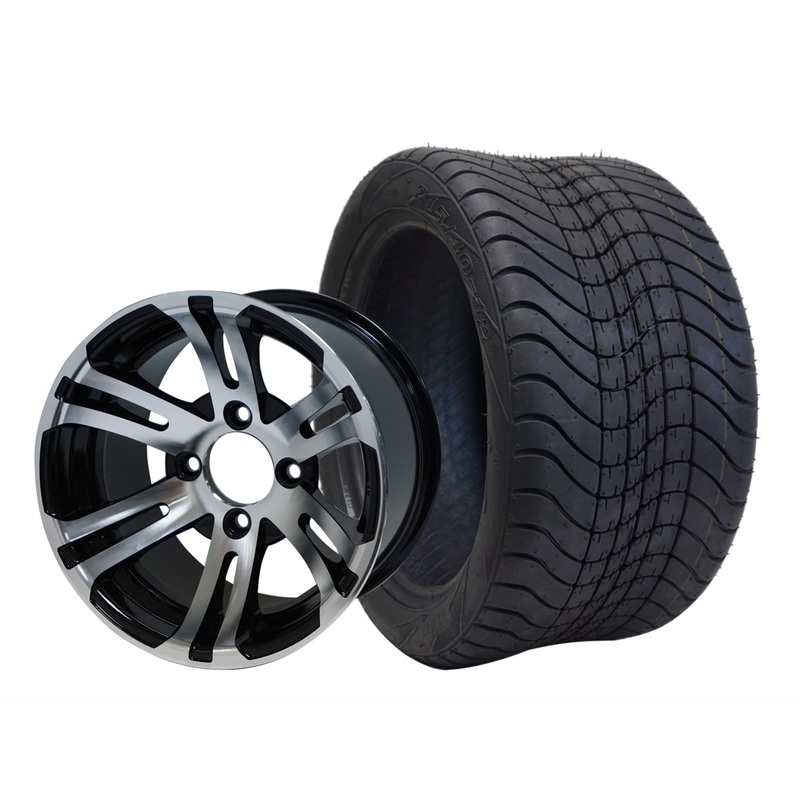 SGC 12″ Bulldog Machined/Black Wheel – Aluminum Alloy / STEELENG 215/40-12 Low Profile Tire DOT Approved Tires Combo – Set of 4