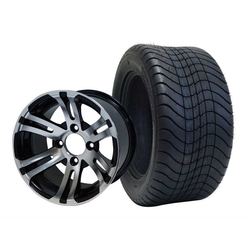 SGC 12″ Bulldog Machined/Black Wheel – Aluminum Alloy / STEELENG 215/50-12 Comfort Ride Street Tire DOT Approved Tires Combo – Set of 4