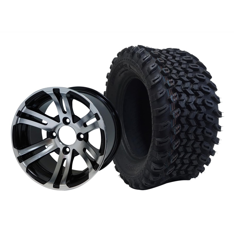 SGC 12″ Bulldog Machined/Black Wheel – Aluminum Alloy / STEELENG 23″x10.5″-12″ All Terrain Tire Tires Combo – Set of 4