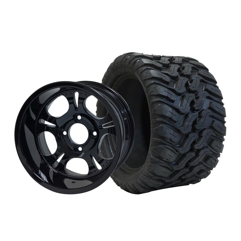 SGC 12″ Darkside Glossy Black Wheel – Aluminum Alloy / STEELENG 20″x10″-12″ Mud Terrain Tire Tires Combo – Set of 4