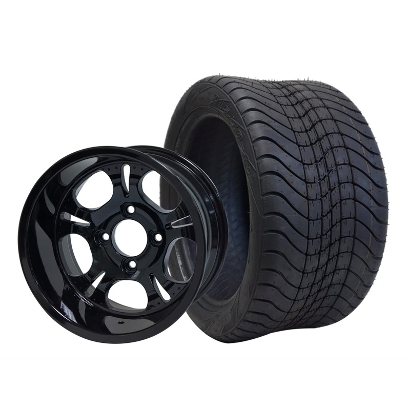 SGC 12″ Darkside Glossy Black Wheel – Aluminum Alloy / STEELENG 215/40-12 Low Profile Tire DOT Approved Tires Combo – Set of 4