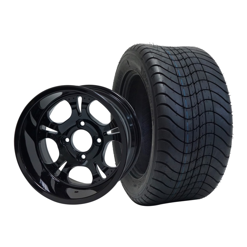 SGC 12″ Darkside Glossy Black Wheel – Aluminum Alloy / STEELENG 215/50-12 Comfort Ride Street Tire DOT Approved Tires Combo – Set of 4