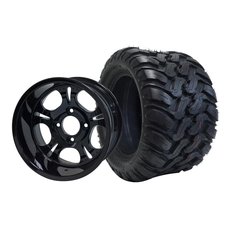 SGC 12″ Darkside Glossy Black Wheel – Aluminum Alloy / STEELENG 22″x11″-12″ Mud Terrain / All Terrain Tire DOT Approved Tires Combo – Set of 4