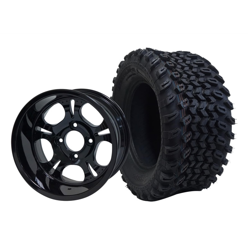 SGC 12″ Darkside Glossy Black Wheel – Aluminum Alloy / STEELENG 23″x10.5″-12″ All Terrain Tire Tires Combo – Set of 4