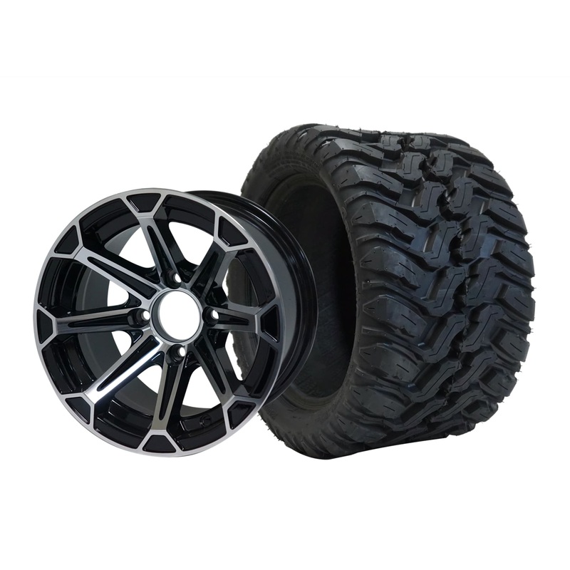 SGC 12″ Fang Machined/Black Wheel – Aluminum Alloy / STEELENG 20″x10″-12″ Mud Terrain Tire Tires Combo – Set of 4